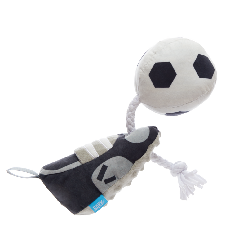 World Pup Cleat Plush Tug + Enrichment Dog Toy