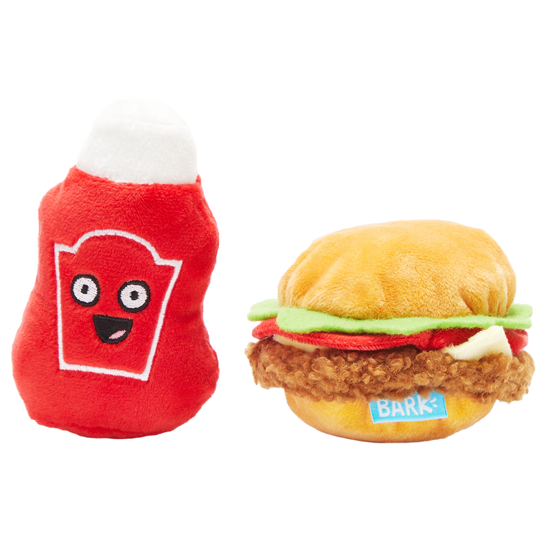 Cookout Burger and Ketchup Plush Multi-Part Dog Toy