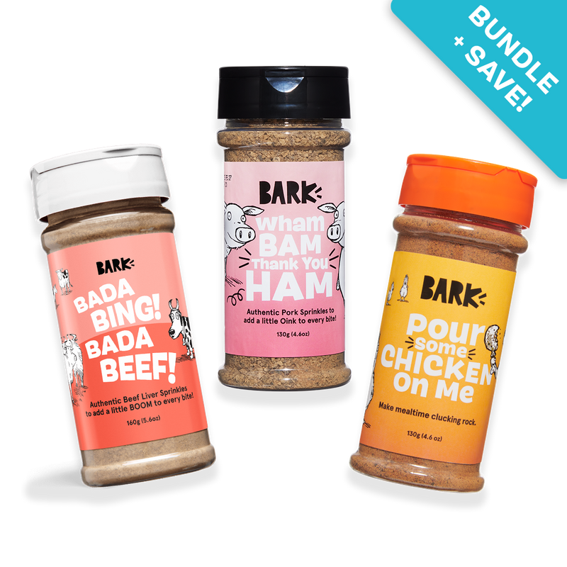 Shaker Topper Trio Bundle Beef, Chicken, Pork, Dog Food Meal Topper, 4.6 oz Each, 3 Pack