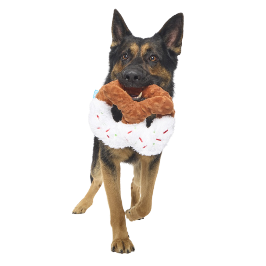 White Christmas Pretzel Plush Tug Dog Toy