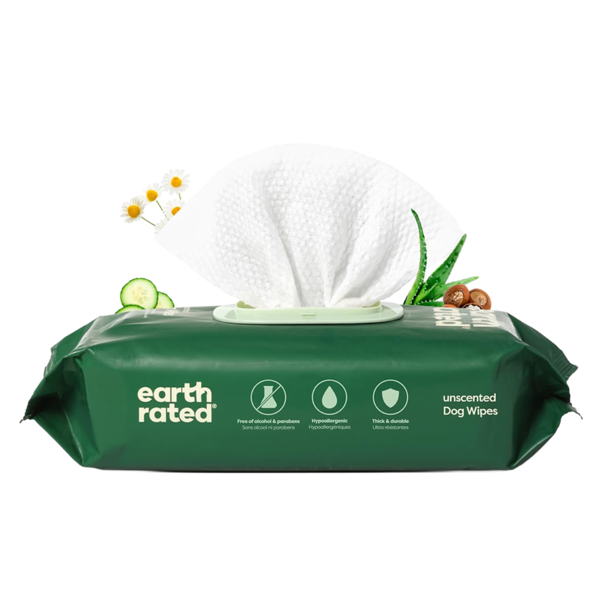 Earth Rated® Hypoallergenic 3-in-1 Dog Grooming Wipes, Unscented, 100 Ct